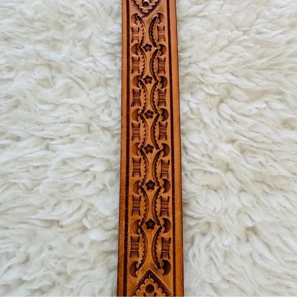 Vintage Embossed Leather Belt with Silver Buckle size 42